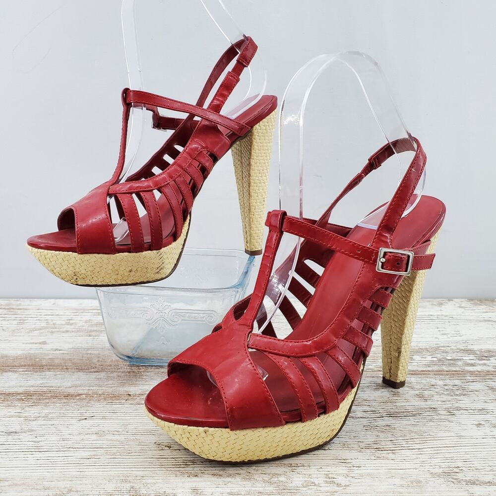 Jon Josef Red Strappy Heels 7.5